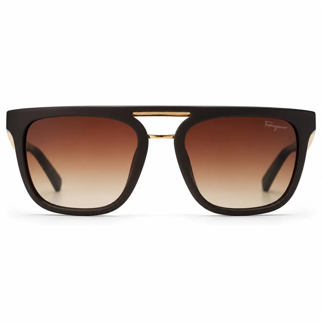Ferragamo Double-Bridge Square (golden titanium frame)